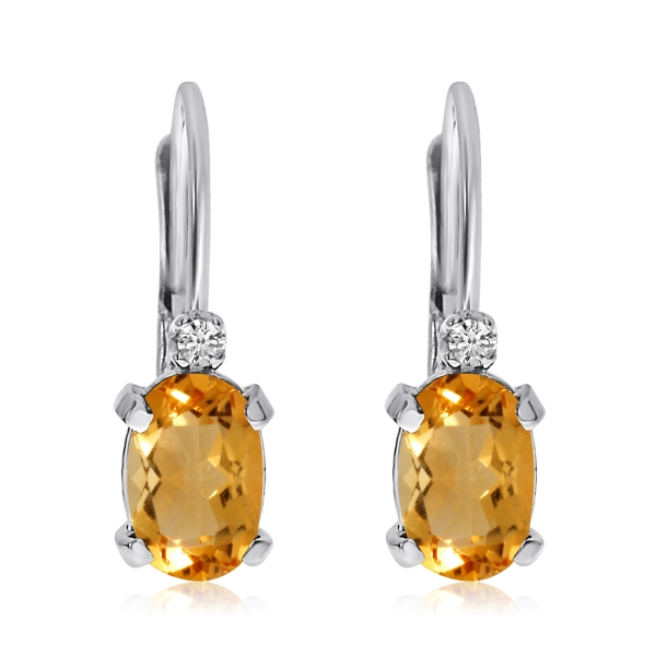 14k White Gold Oval Citrine and Diamond Leverback Earrings Davidson Jewelers East Moline, IL