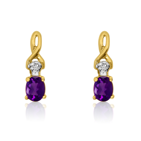 14k Yellow Gold Oval Amethyst and Diamond Earrings Davidson Jewelers East Moline, IL