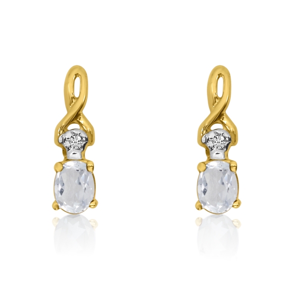 14k Yellow Gold Oval White Topaz and Diamond Earrings Davidson Jewelers East Moline, IL