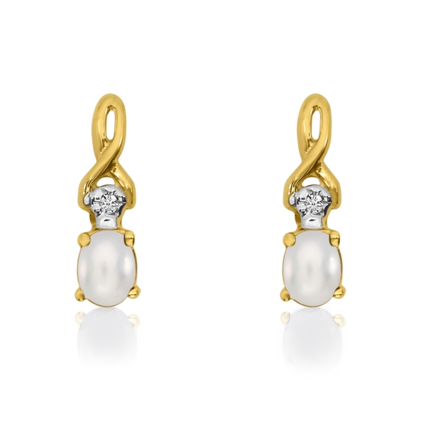 14k Yellow Gold Oval Freshwater Cultured Pearl and Diamond Earrings Davidson Jewelers East Moline, IL