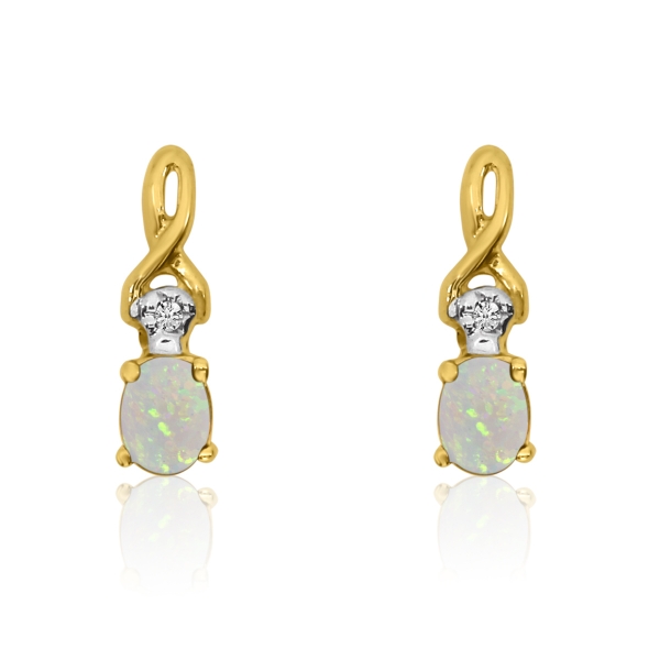 14k Yellow Gold Oval Opal and Diamond Earrings Davidson Jewelers East Moline, IL