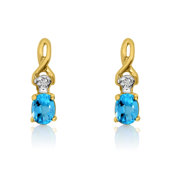 14k Yellow Gold Oval Blue Topaz And Diamond Earrings 14k Yellow Gold Oval Blue Topaz And Diamond Earrings