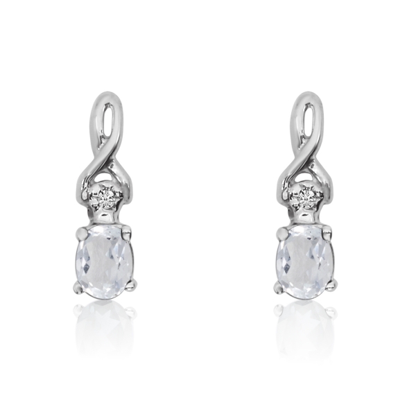 14k White Gold Oval White Topaz and Diamond Earrings Davidson Jewelers East Moline, IL