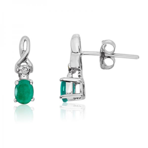 14k White Gold Oval Emerald and Diamond Earrings Davidson Jewelers East Moline, IL