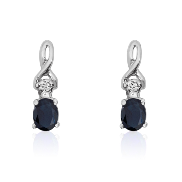 14k White Gold Oval Sapphire and Diamond Earrings Davidson Jewelers East Moline, IL