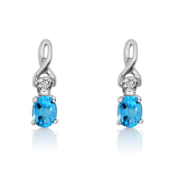 14k White Gold Oval Blue Topaz and Diamond Earrings Davidson Jewelers East Moline, IL