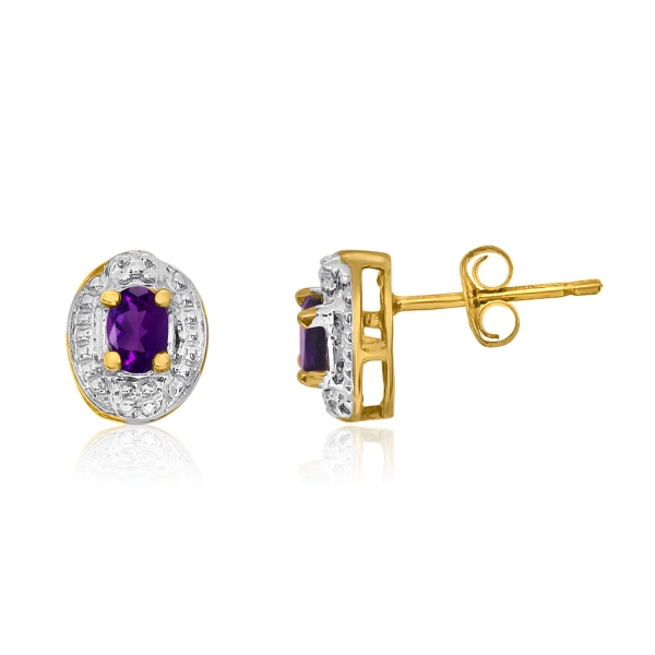 14k Yellow Gold Amethyst Earrings with Diamonds Davidson Jewelers East Moline, IL