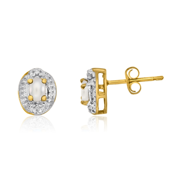 14k Yellow Gold Freshwater Cultured Pearl Earrings with Diamonds Davidson Jewelers East Moline, IL