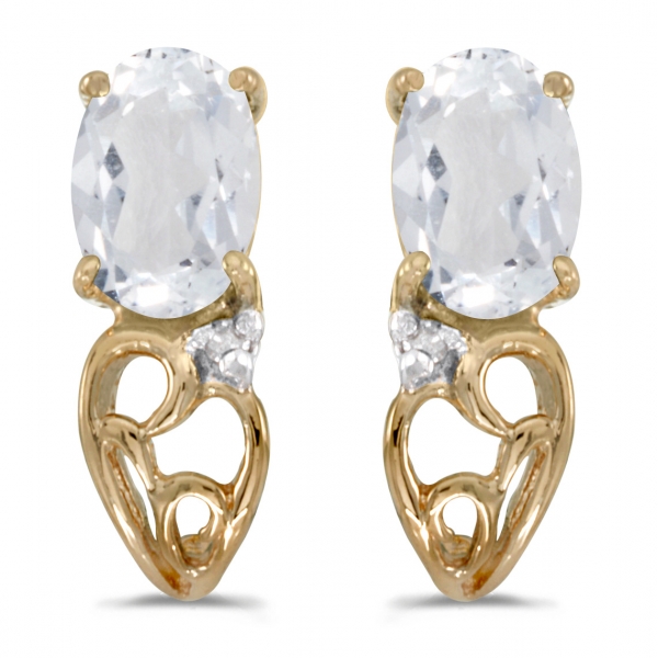 10k Yellow Gold Oval White Topaz And Diamond Earrings 10k Yellow Gold Oval White Topaz And Diamond Earrings