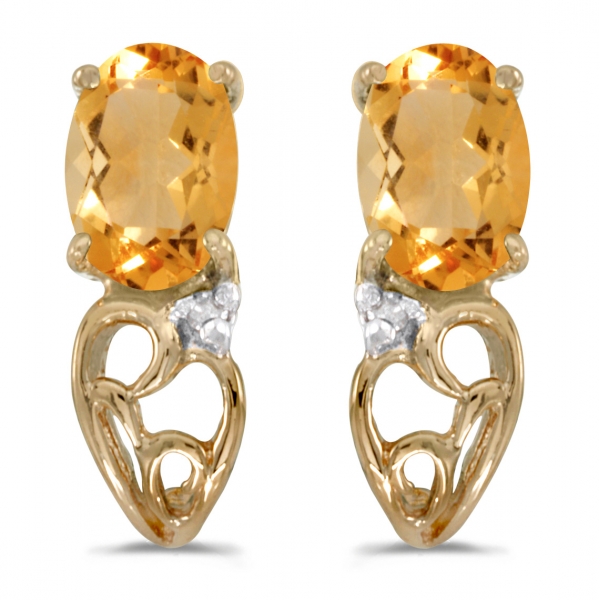 10k Yellow Gold Oval Citrine And Diamond Earrings Davidson Jewelers East Moline, IL