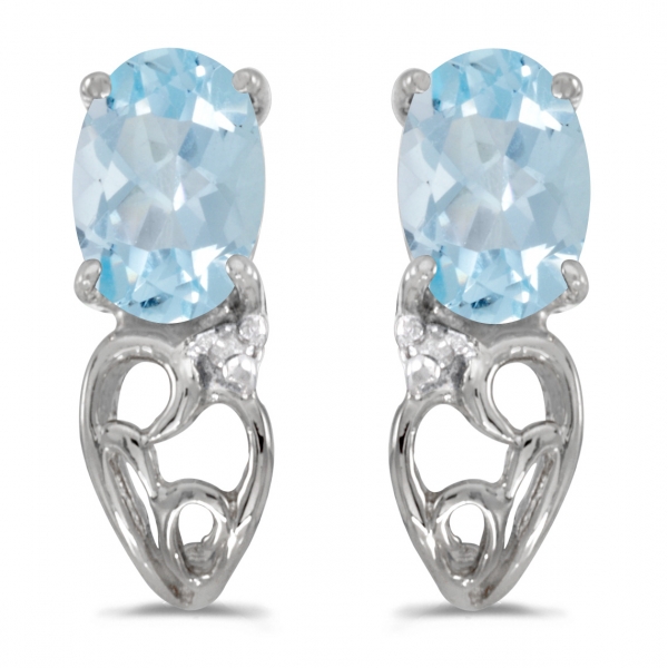 10k White Gold Oval Aquamarine And Diamond Earrings Davidson Jewelers East Moline, IL
