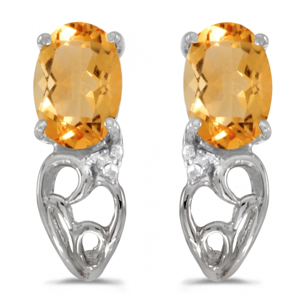 10k White Gold Oval Citrine And Diamond Earrings Davidson Jewelers East Moline, IL