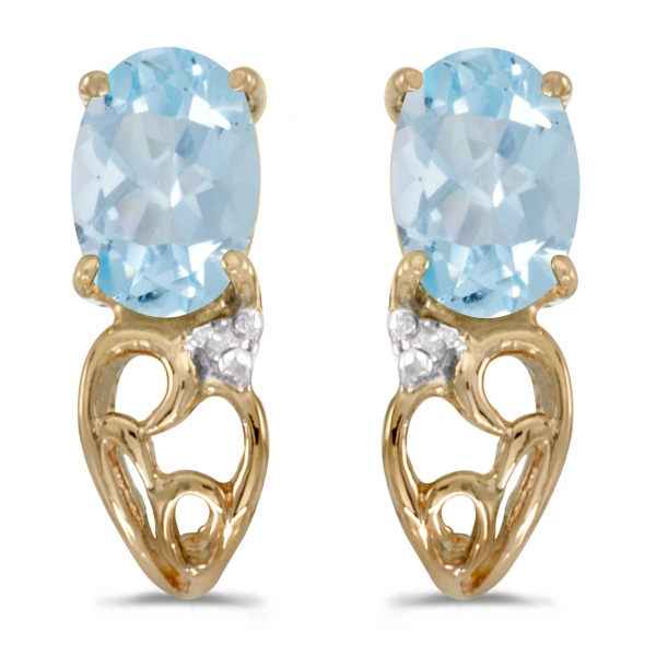 14k Yellow Gold Oval Aquamarine And Diamond Earrings Davidson Jewelers East Moline, IL