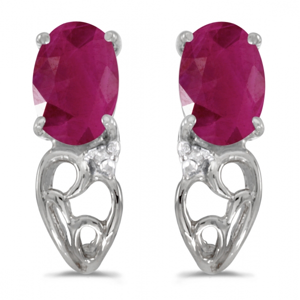 14k White Gold Oval Ruby And Diamond Earrings Davidson Jewelers East Moline, IL