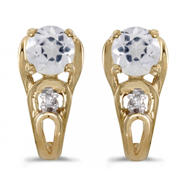 10k Yellow Gold Round White Topaz And Diamond Earrings Davidson Jewelers East Moline, IL