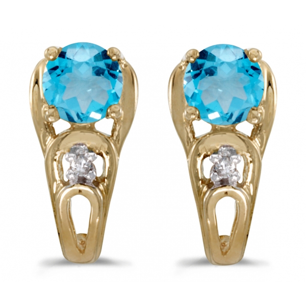 10k Yellow Gold Round Blue Topaz And Diamond Earrings Davidson Jewelers East Moline, IL