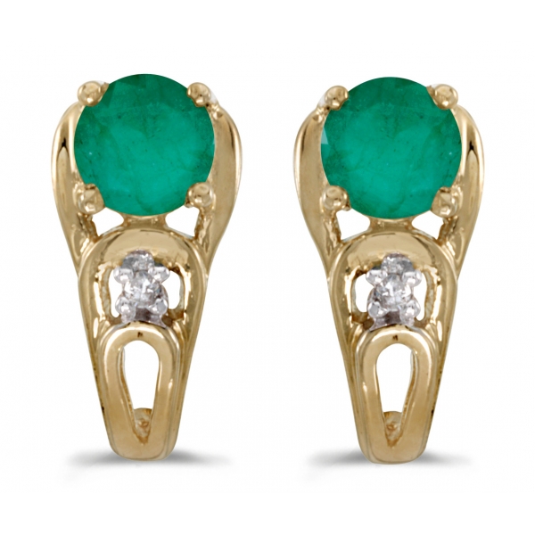 14k Yellow Gold Round Emerald And Diamond Earrings Davidson Jewelers East Moline, IL
