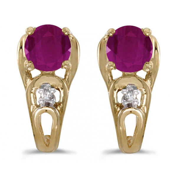 14k Yellow Gold Round Ruby And Diamond Earrings Davidson Jewelers East Moline, IL