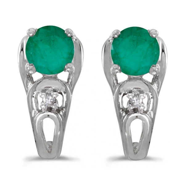 14k White Gold Round Emerald And Diamond Earrings Davidson Jewelers East Moline, IL