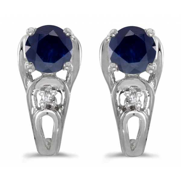 14k White Gold Round Sapphire And Diamond Earrings Davidson Jewelers East Moline, IL