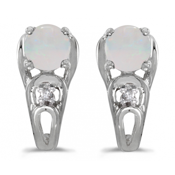 14k White Gold Round Opal And Diamond Earrings Davidson Jewelers East Moline, IL