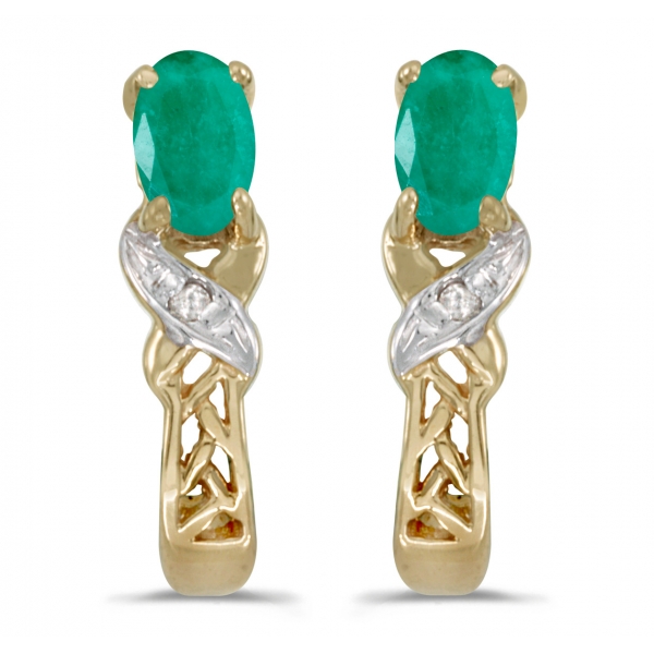 10k Yellow Gold Oval Emerald And Diamond Earrings Davidson Jewelers East Moline, IL