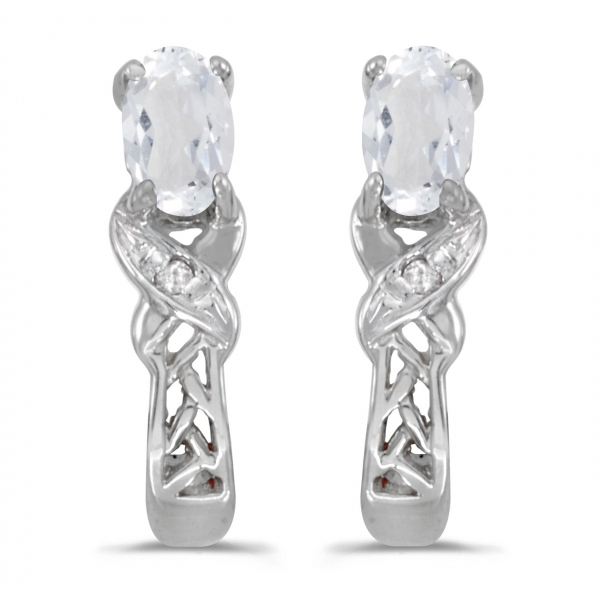 10k White Gold Oval White Topaz And Diamond Earrings Davidson Jewelers East Moline, IL