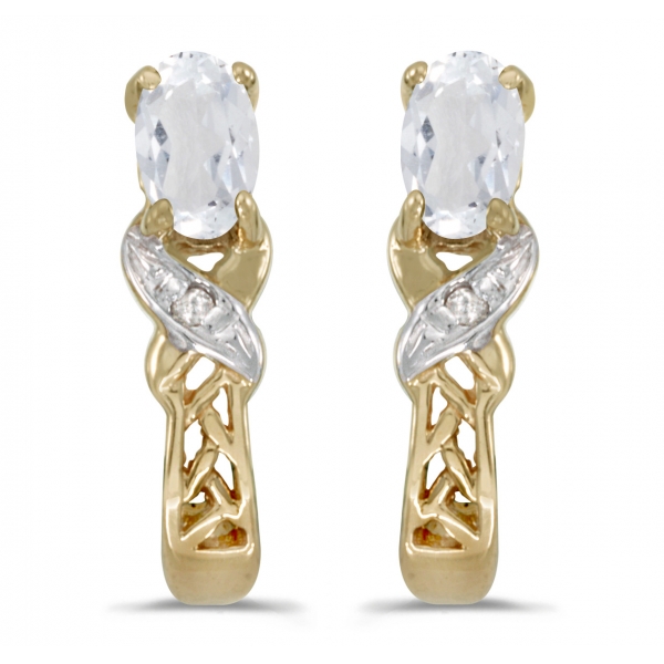 14k Yellow Gold Oval White Topaz And Diamond Earrings Davidson Jewelers East Moline, IL