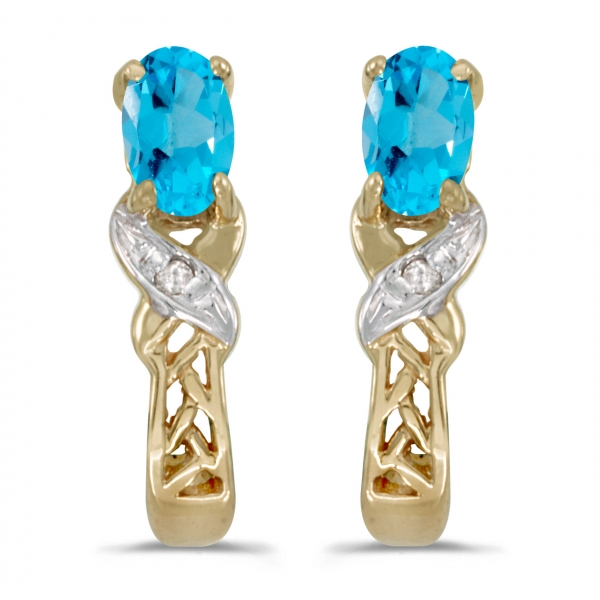 14k Yellow Gold Oval Blue Topaz And Diamond Earrings 14k Yellow Gold Oval Blue Topaz And Diamond Earrings