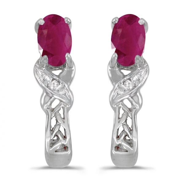 14k White Gold Oval Ruby And Diamond Earrings Davidson Jewelers East Moline, IL