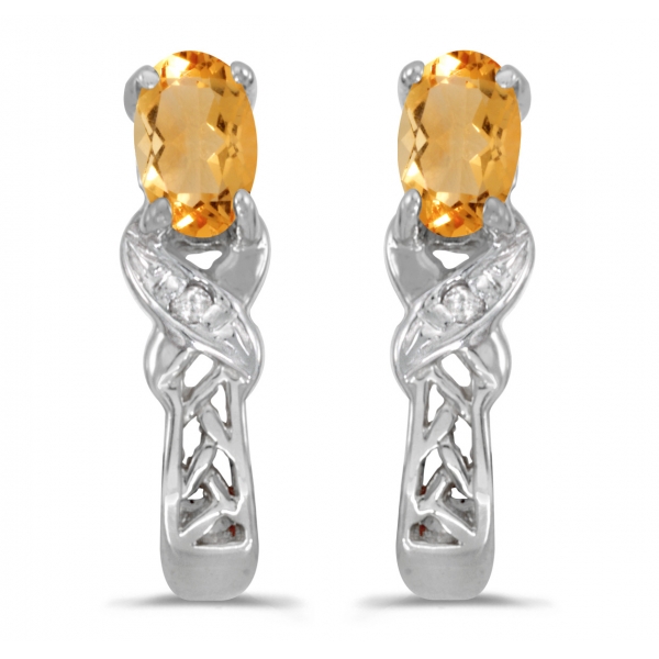 14k White Gold Oval Citrine And Diamond Earrings Davidson Jewelers East Moline, IL