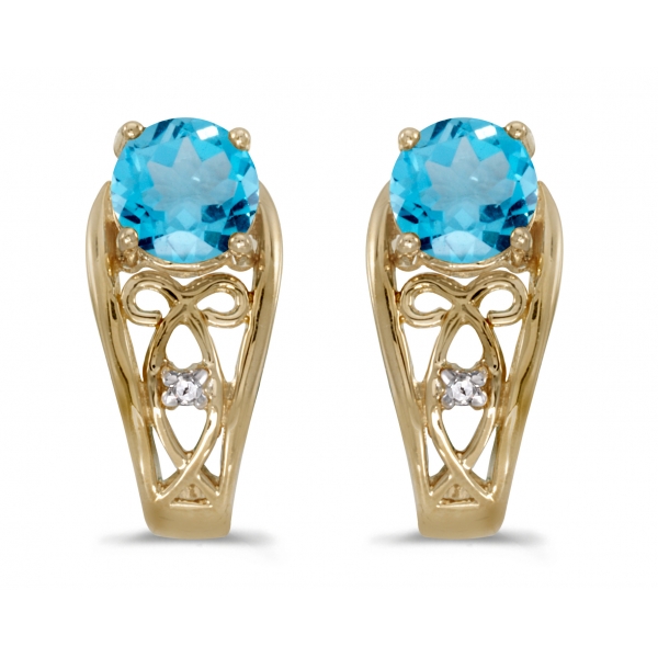 10k Yellow Gold Round Blue Topaz And Diamond Earrings 10k Yellow Gold Round Blue Topaz And Diamond Earrings