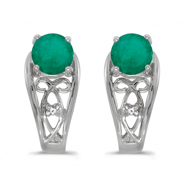 10k White Gold Round Emerald And Diamond Earrings Davidson Jewelers East Moline, IL