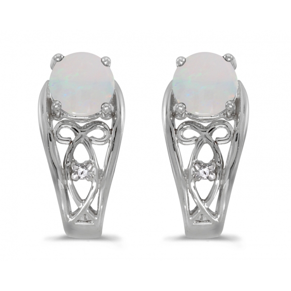 10k White Gold Round Opal And Diamond Earrings Davidson Jewelers East Moline, IL