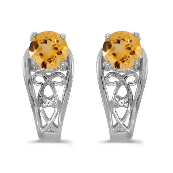 10k White Gold Round Citrine And Diamond Earrings Davidson Jewelers East Moline, IL