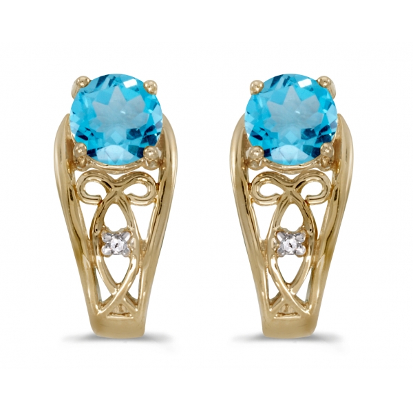 14k Yellow Gold Round Blue Topaz And Diamond Earrings Davidson Jewelers East Moline, IL