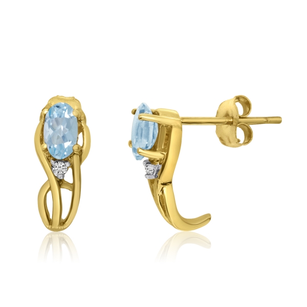14K Yellow Gold Curved Aqumarine and Diamond Earrings Davidson Jewelers East Moline, IL