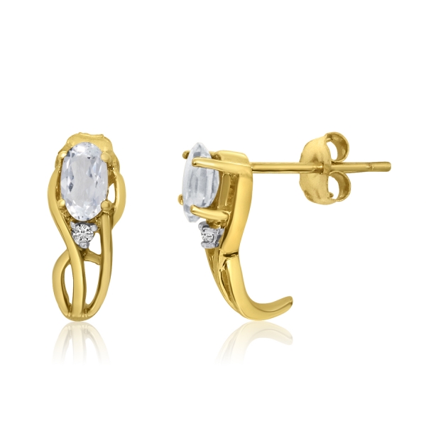 14K Yellow Gold Curved White Topaz and Diamond Earrings Davidson Jewelers East Moline, IL