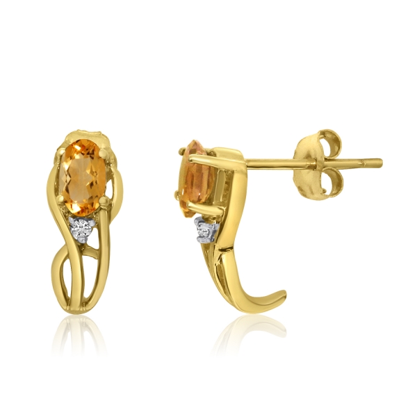 14K Yellow Gold Curved Citrine and Diamond Earrings Davidson Jewelers East Moline, IL