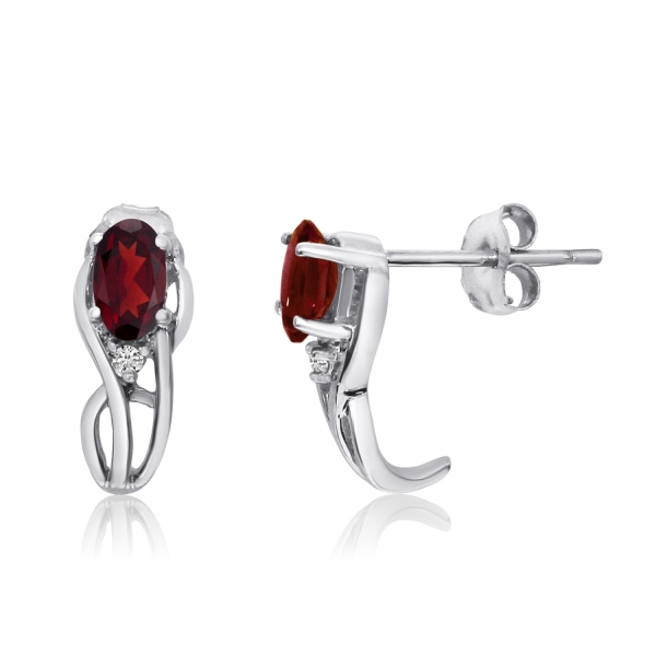 14K White Gold Curved Garnet and Diamond Earrings Davidson Jewelers East Moline, IL