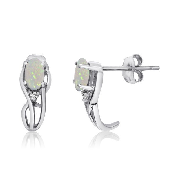 14K White Gold Curved Opal and Diamond Earrings Davidson Jewelers East Moline, IL