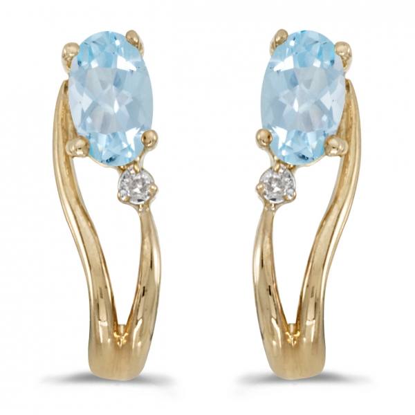 14k Yellow Gold Oval Aquamarine And Diamond Wave Earrings Davidson Jewelers East Moline, IL