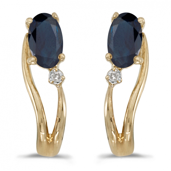 14k Yellow Gold Oval Sapphire And Diamond Wave Earrings Davidson Jewelers East Moline, IL