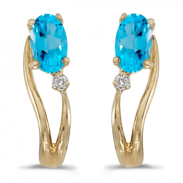 14k Yellow Gold Oval Blue Topaz And Diamond Wave Earrings Davidson Jewelers East Moline, IL