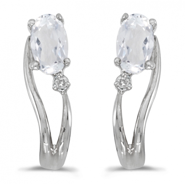 14k White Gold Oval White Topaz And Diamond Wave Earrings Davidson Jewelers East Moline, IL