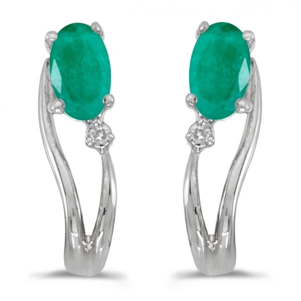 14k White Gold Oval Emerald And Diamond Wave Earrings Davidson Jewelers East Moline, IL