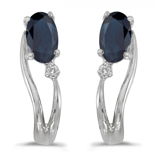 14k White Gold Oval Sapphire And Diamond Wave Earrings Davidson Jewelers East Moline, IL