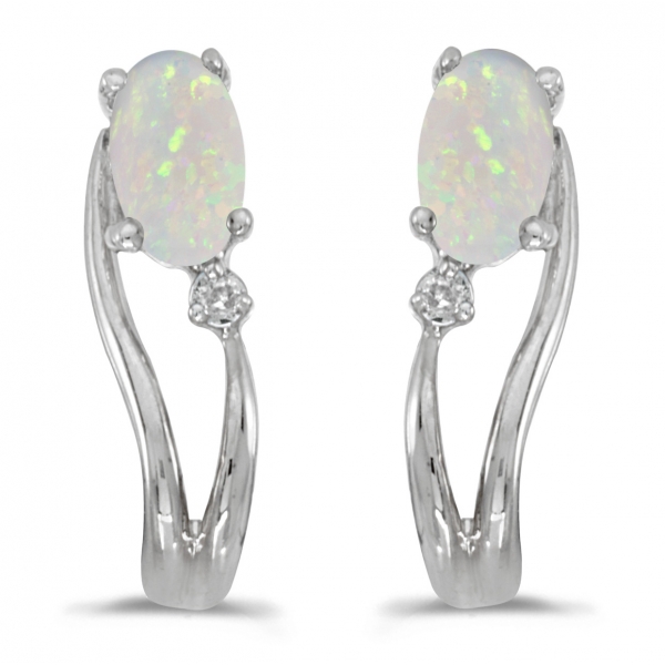 14k White Gold Oval Opal And Diamond Wave Earrings Davidson Jewelers East Moline, IL