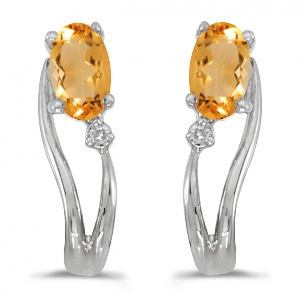 14k White Gold Oval Citrine And Diamond Wave Earrings Davidson Jewelers East Moline, IL