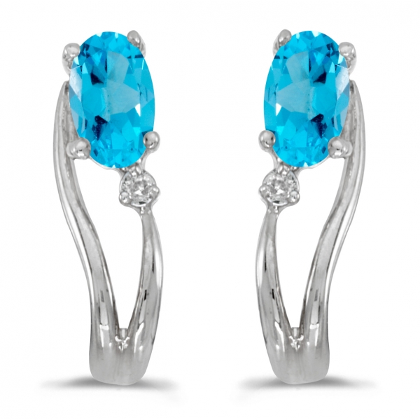14k White Gold Oval Blue Topaz And Diamond Wave Earrings Davidson Jewelers East Moline, IL